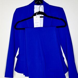 Zara Vibrant Royal Blue Blazer & Straight Pants w/ Turned Up Cuffs